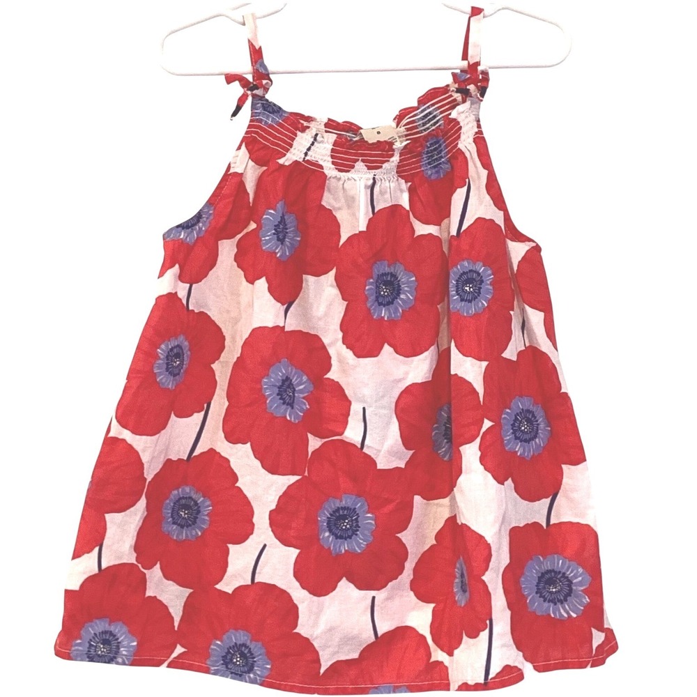 OshKosh Bgosh Girls Shirt Smocked Tank Top Red Blue Poppy - Size 8